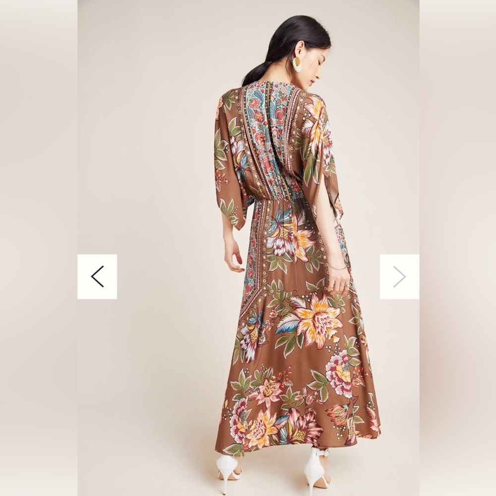FARM Rio Brown Floral Maxi Dress with Pink & Yellow Accents - Picture 3 of 13